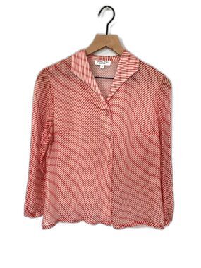 Tamotsu New York Vintage 80s/90s Red Striped Button-Up Blouse Lightweight Size 4
